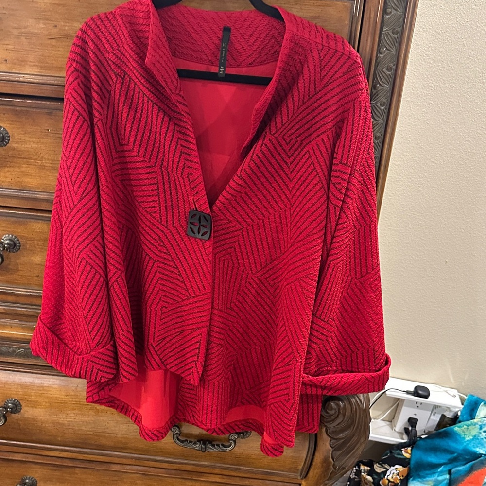 IC COLLECTION Red Textured Blazer